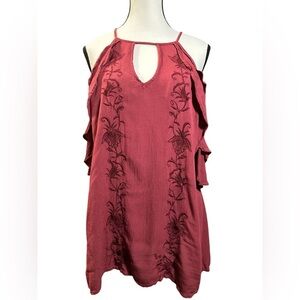 Charlotte Russe Burgundy Cold Shoulder Embroidered Top